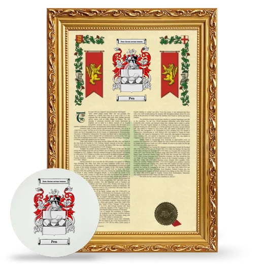 Pen Framed Armorial History and Mouse Pad - Gold