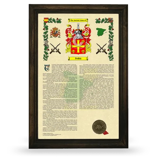 Pedriz Armorial History Framed - Brown