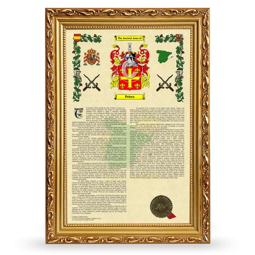 Peirez Armorial History Framed - Gold