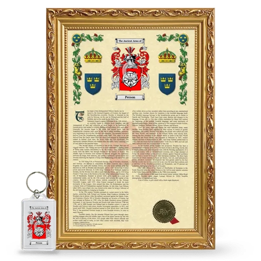 Person Framed Armorial History and Keychain - Gold