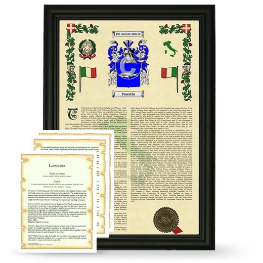 Pescetto Framed Armorial History and Symbolism - Black