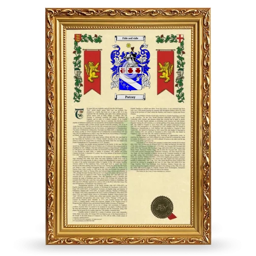 Patray Armorial History Framed - Gold