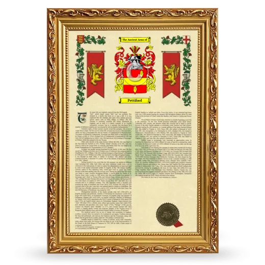 Pettiford Armorial History Framed - Gold