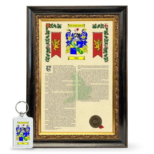 Pety Framed Armorial History and Keychain - Heirloom