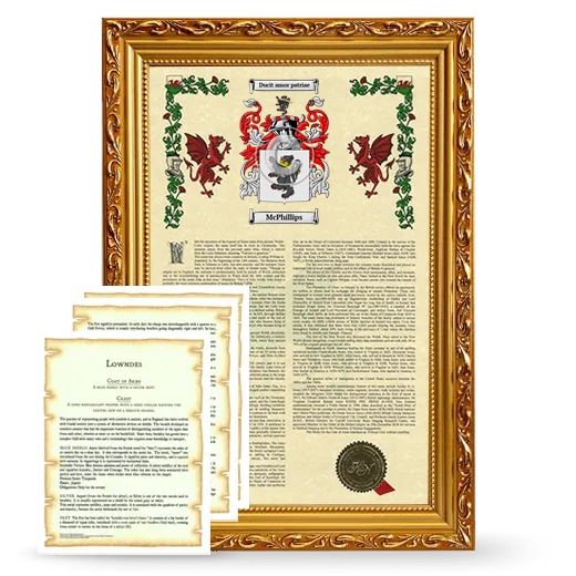 McPhillips Framed Armorial History and Symbolism - Gold