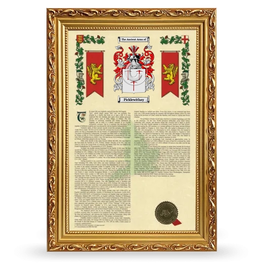 Picklewithay Armorial History Framed - Gold