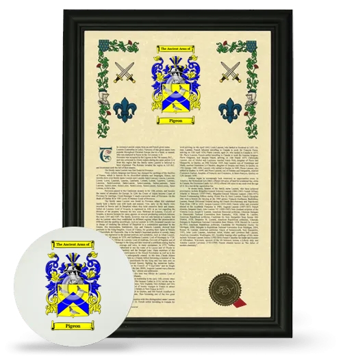 Pigeon Framed Armorial History and Mouse Pad - Black