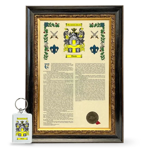 Plessis Framed Armorial History and Keychain - Heirloom