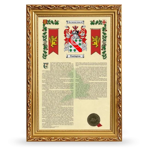 Puntington Armorial History Framed - Gold