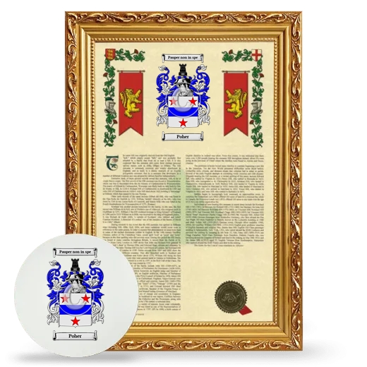 Poher Framed Armorial History and Mouse Pad - Gold