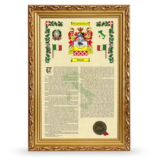 Porcari Armorial History Framed - Gold