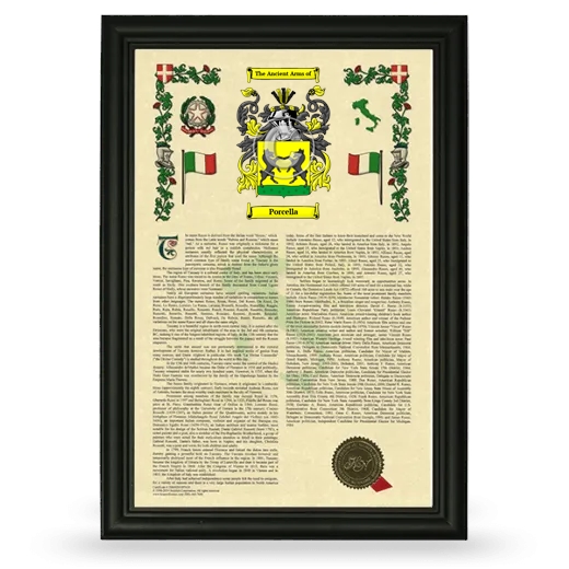 Porcella Armorial History Framed - Black