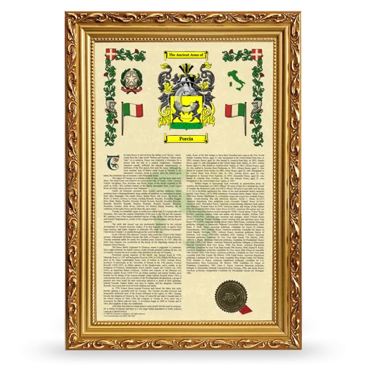 Porcia Armorial History Framed - Gold