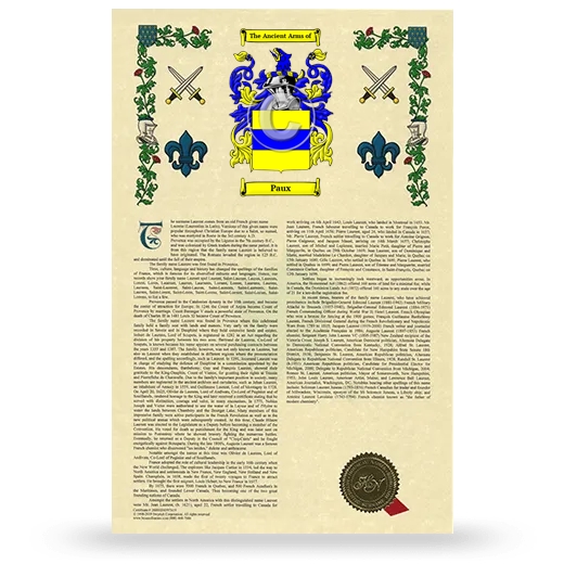 Paux Armorial History with Coat of Arms