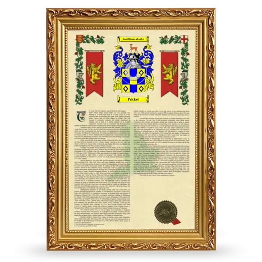 Pricket Armorial History Framed - Gold