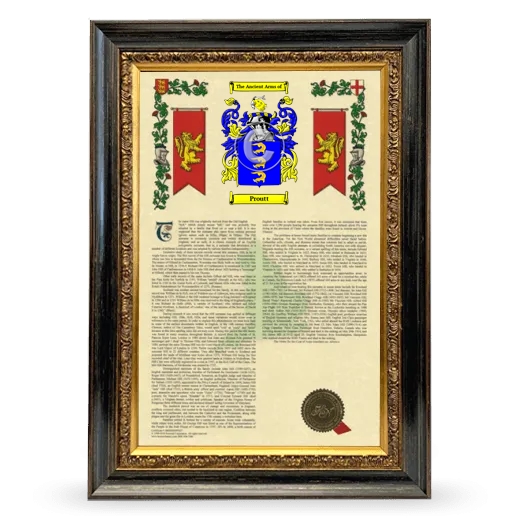 Proutt Armorial History Framed - Heirloom