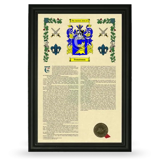 Prousteaux Armorial History Framed - Black