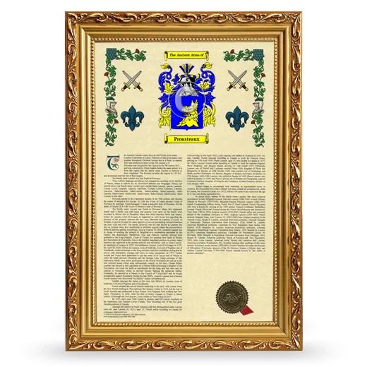 Prousteaux Armorial History Framed - Gold