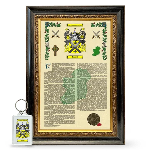 Pursell Framed Armorial History and Keychain - Heirloom