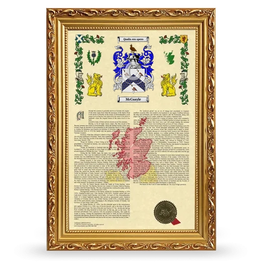 McCuayle Armorial History Framed - Gold