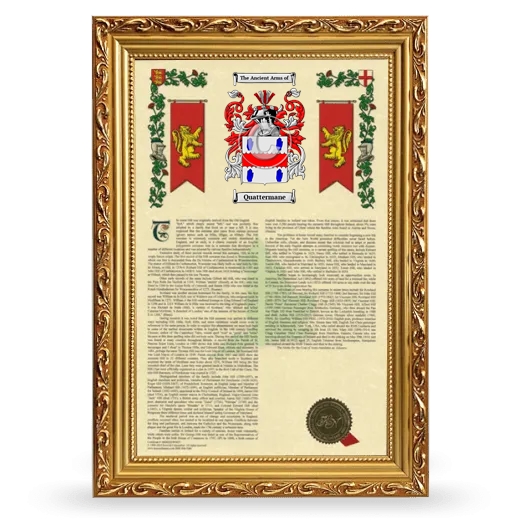 Quattermane Armorial History Framed - Gold