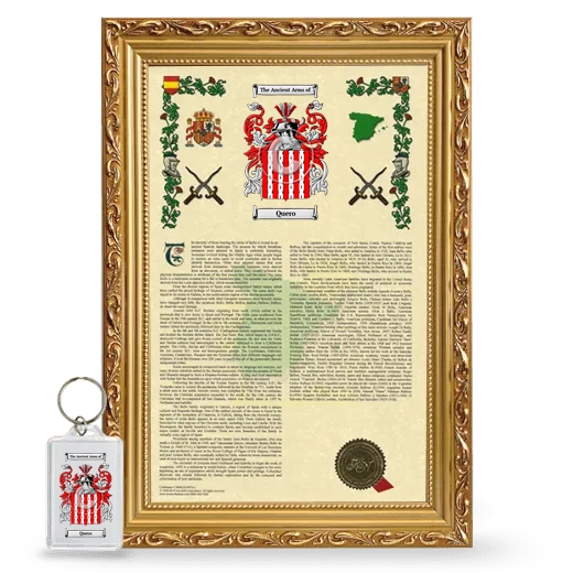 Quero Framed Armorial History and Keychain - Gold