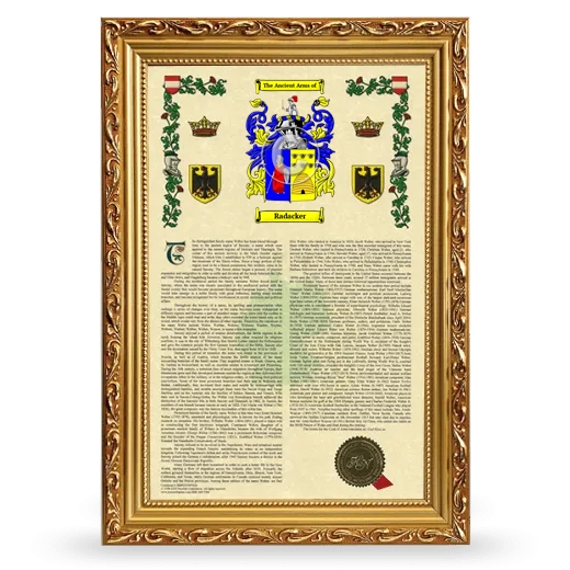 Radacker Armorial History Framed - Gold