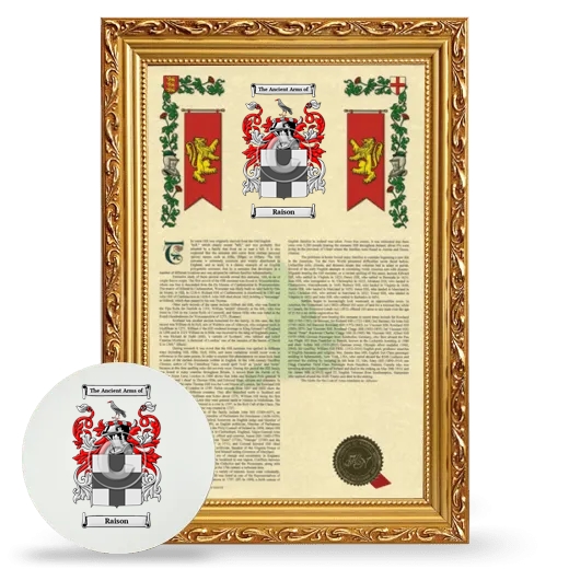 Raison Framed Armorial History and Mouse Pad - Gold