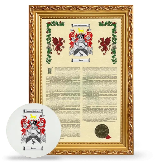 Race Framed Armorial History and Mouse Pad - Gold