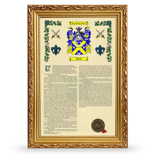 Raval Armorial History Framed - Gold