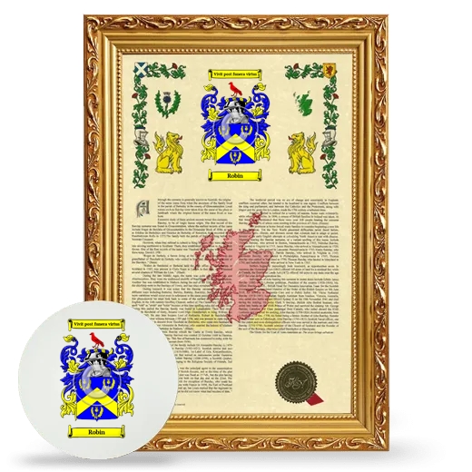 Robin Framed Armorial History and Mouse Pad - Gold