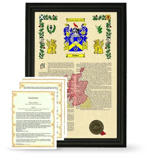 Robins Framed Armorial History and Symbolism - Black