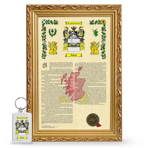 Roman Framed Armorial History and Keychain - Gold