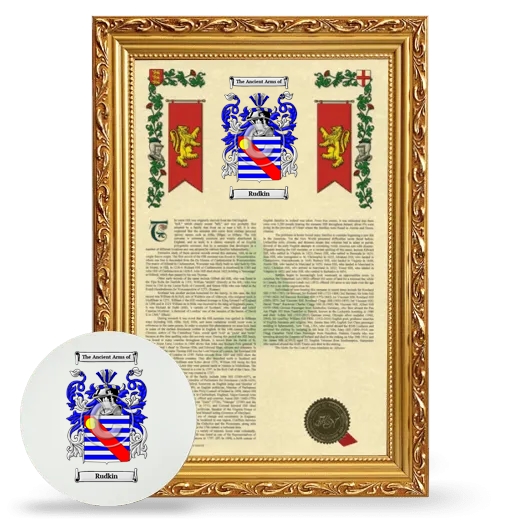 Rudkin Framed Armorial History and Mouse Pad - Gold