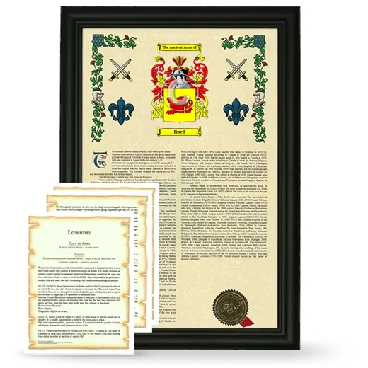 Ruell Framed Armorial History and Symbolism - Black