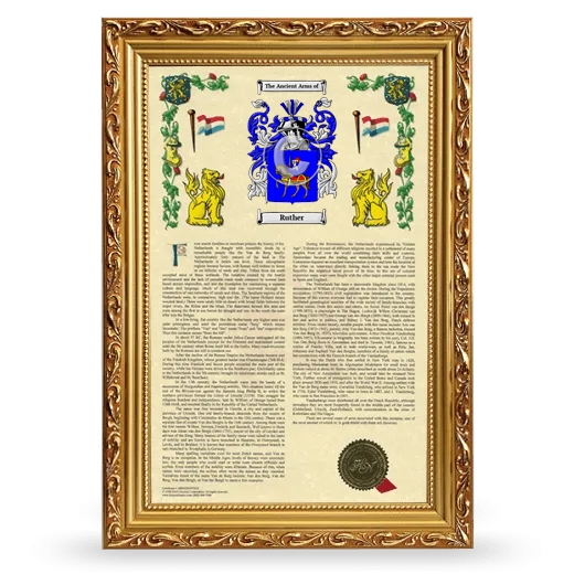 Ruther Armorial History Framed - Gold