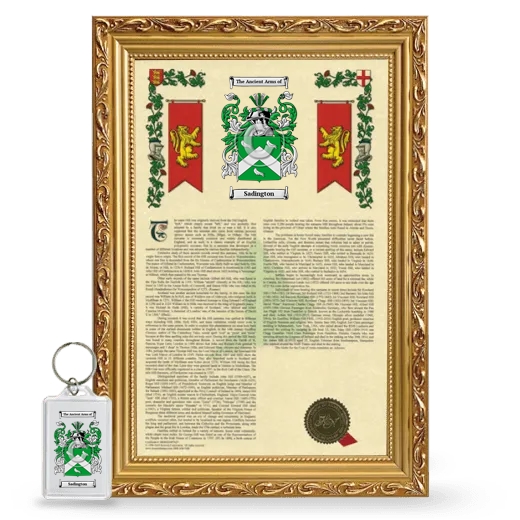 Sadington Framed Armorial History and Keychain - Gold