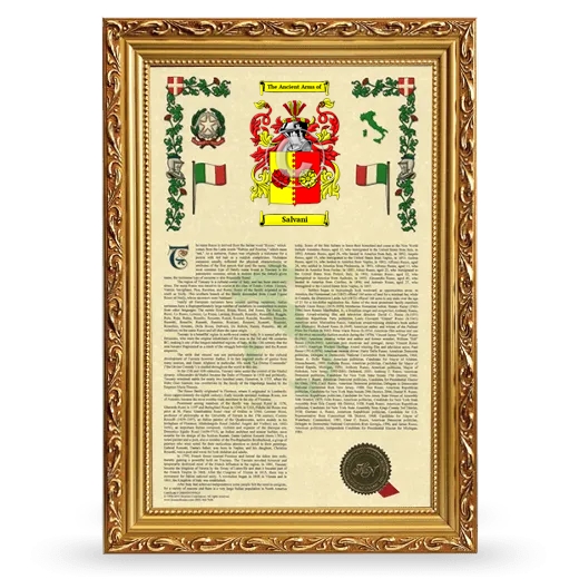 Salvani Armorial History Framed - Gold