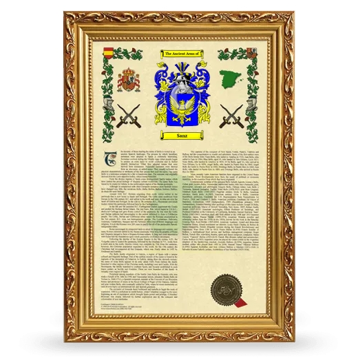 Sanz Armorial History Framed - Gold