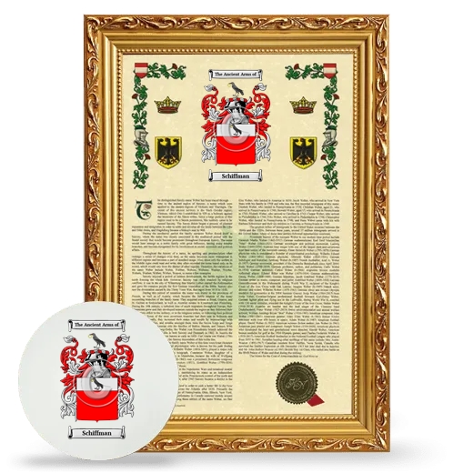 Schiffman Framed Armorial History and Mouse Pad - Gold