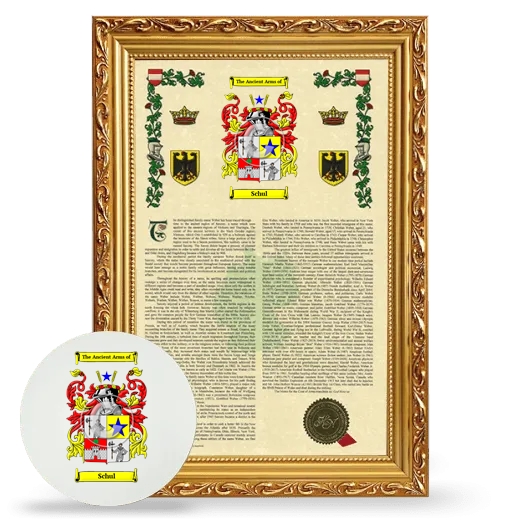 Schul Framed Armorial History and Mouse Pad - Gold