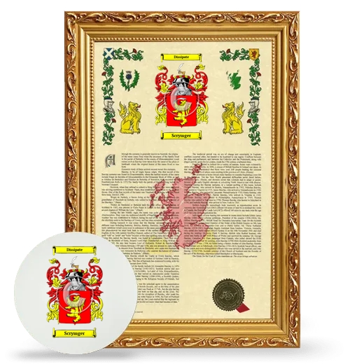 Scrymger Framed Armorial History and Mouse Pad - Gold