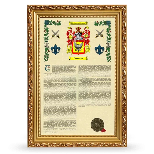 Desserreis Armorial History Framed - Gold