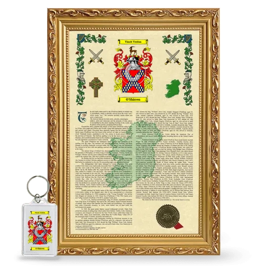 O'Shirren Framed Armorial History and Keychain - Gold