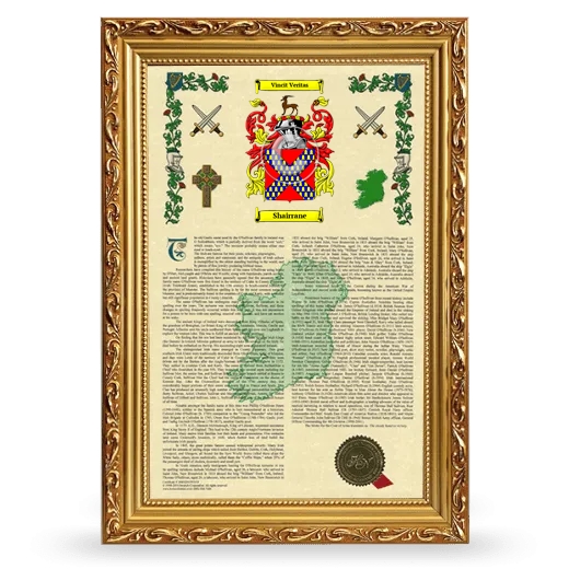 Shairrane Armorial History Framed - Gold