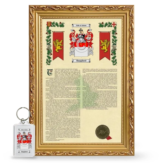 Sheppherd Framed Armorial History and Keychain - Gold