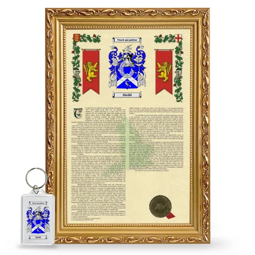 Sheild Framed Armorial History and Keychain - Gold