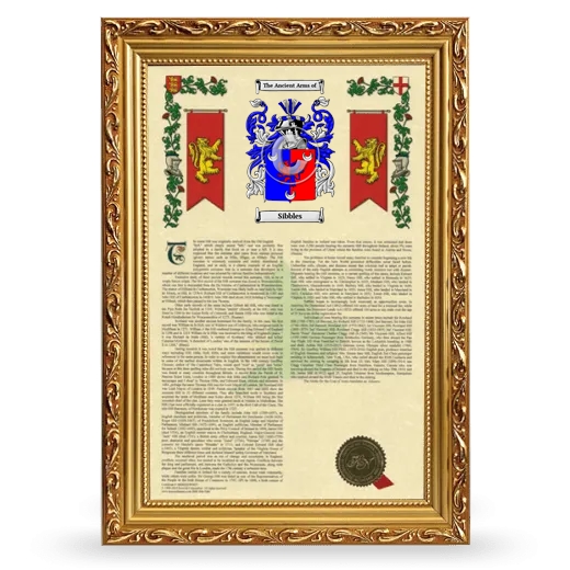 Sibbles Armorial History Framed - Gold