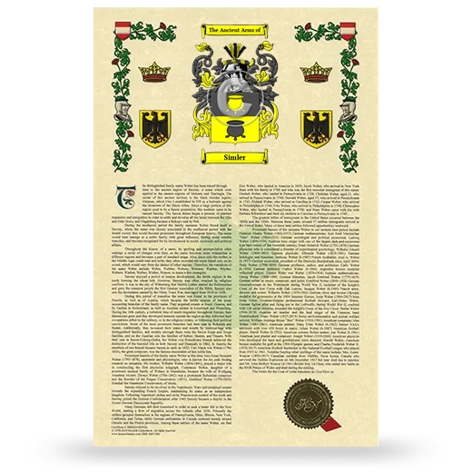 Simler Armorial History with Coat of Arms