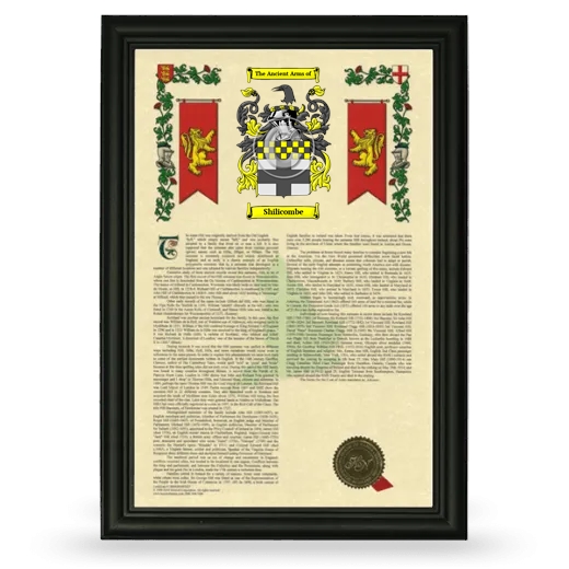 Shilicombe Armorial History Framed - Black